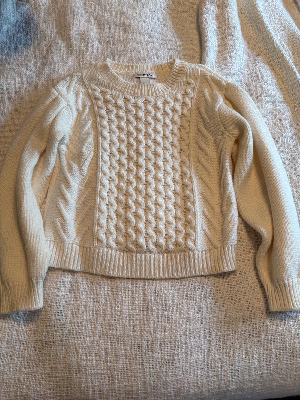 Nordstrom Girl’s Cream Cable-Knit Crewneck Sweater size 5